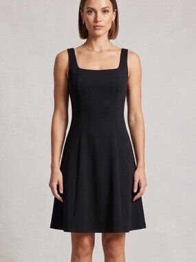 NWT WIHOLL Black Sleeveless Square Neck Back Zipper Shift Mini Dress Medium